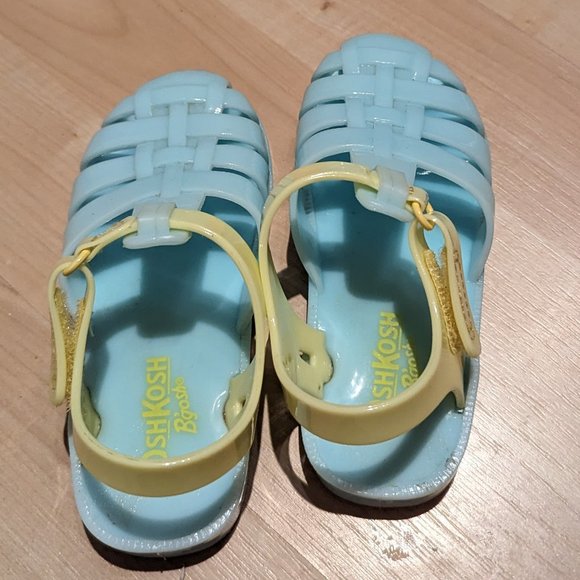 OshKosh Jelly Sandals - Infant Girl Size 7, Light Blue & Yellow, Worn Twice - Picture 4 of 5